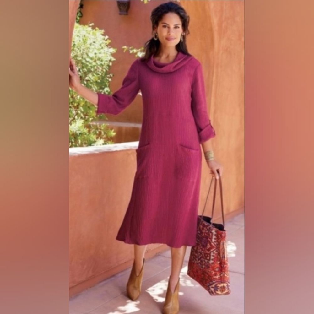 Soft Surroundings Everly Gauze  Dress Berry Cranberry Burgundy Light size S